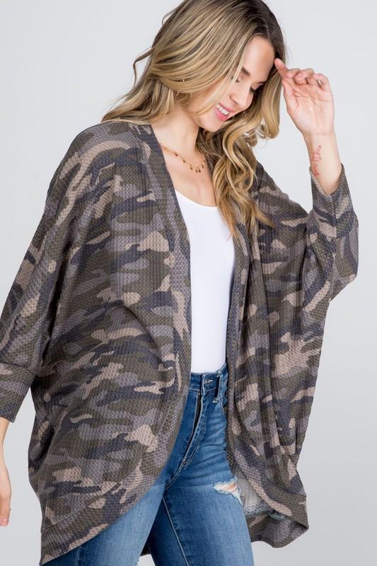 Camo Waffle Knit Cardigan