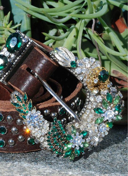 Vintage Emerald Cowgirl Belt & Buckle - Medium