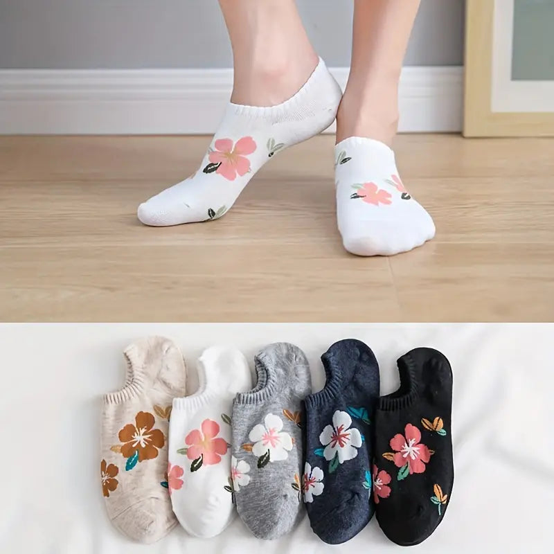 5 Pairs Floral Socks