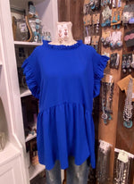 Blue Ruffle Sleeve Top