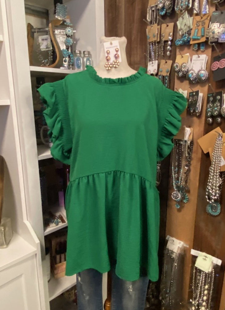 Green Ruffle Sleeve Top