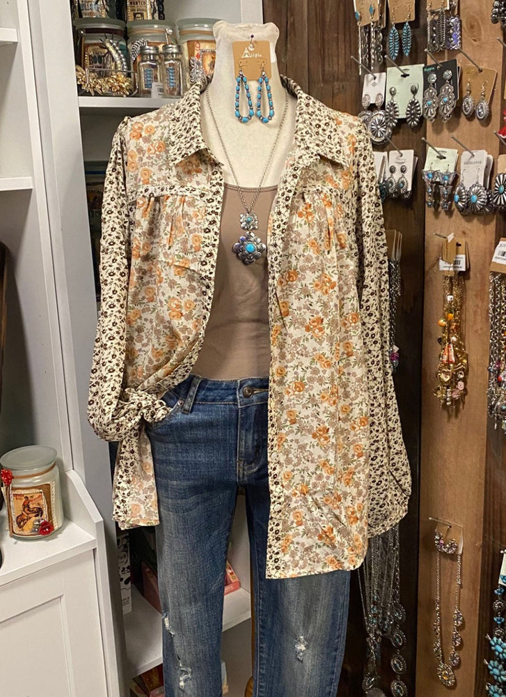 Western Floral Button Down top