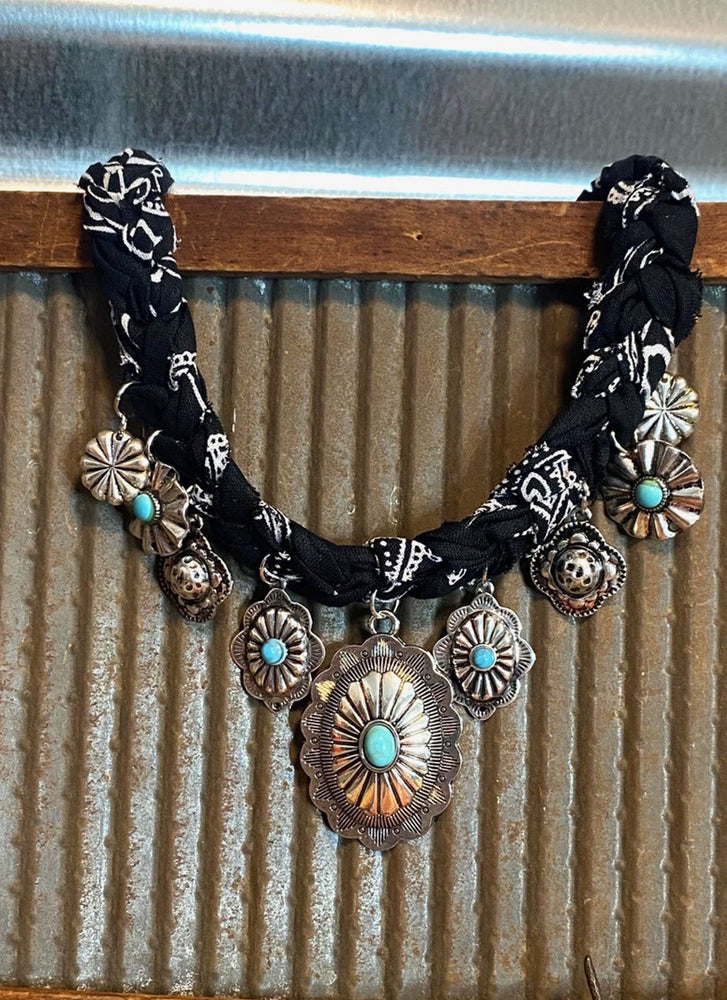 Black Bandana Concho Necklace