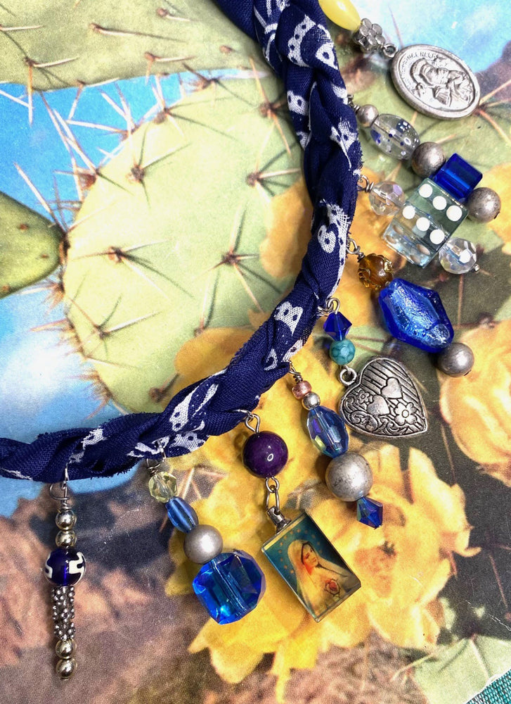 Western Blue Bandana Charm Necklace