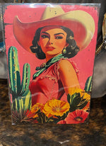 Cowgirl Tin Sign With Crystals