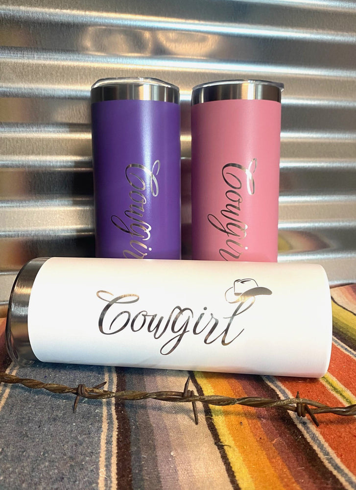 Etched Cowgirl Skinny Tumbler
