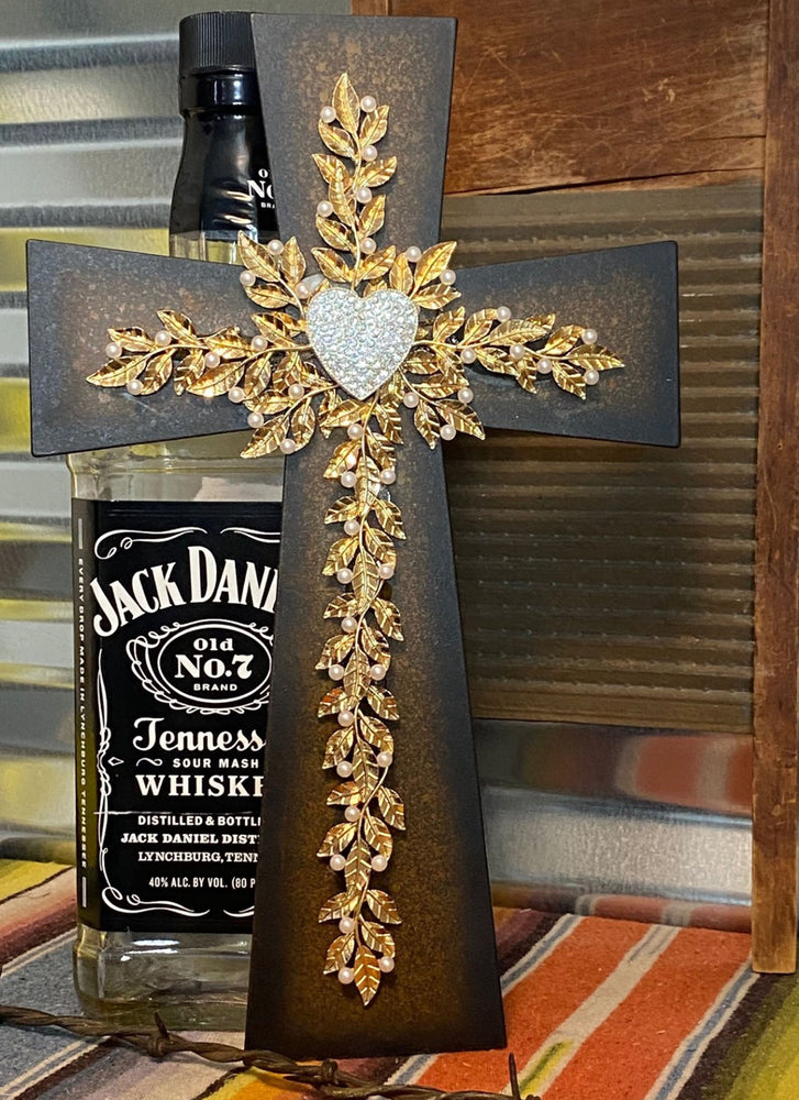 Rhinestone Heart Cross