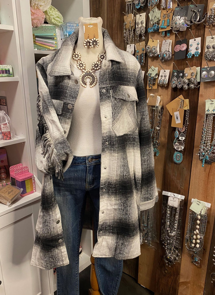 Long Plaid Fring Jacket