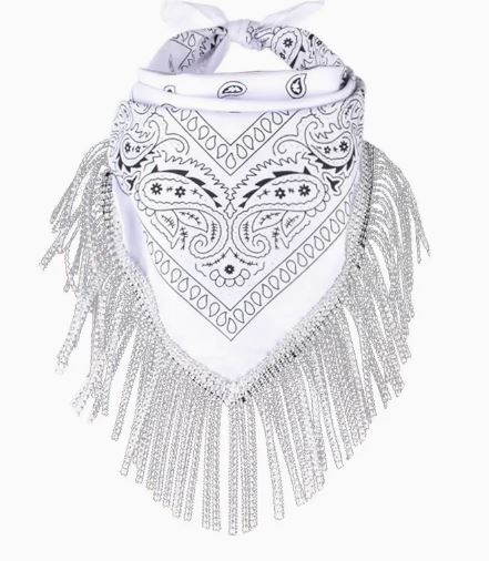 White Sequin Fringe Bandana