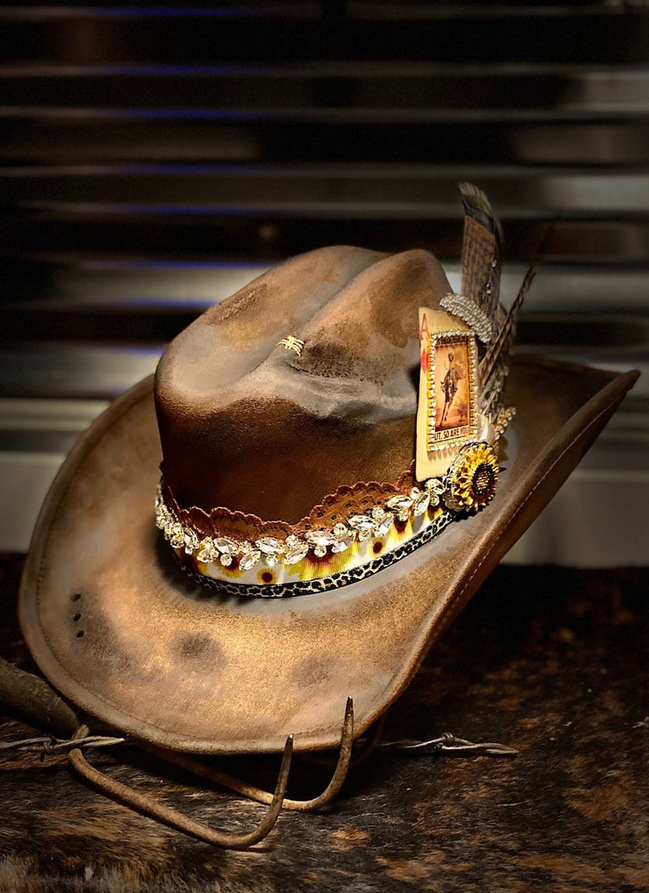 Sunflower Cowgirl Distressed Hat