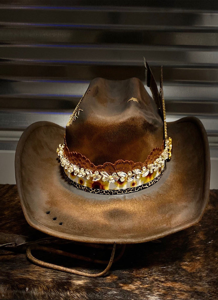 Sunflower Cowgirl Distressed Hat
