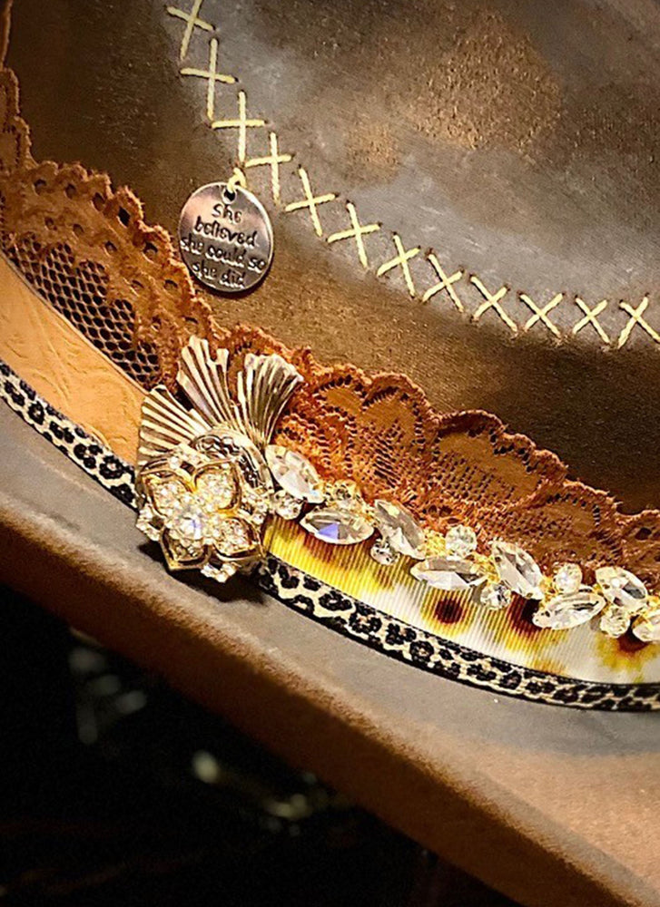 Sunflower Cowgirl Distressed Hat