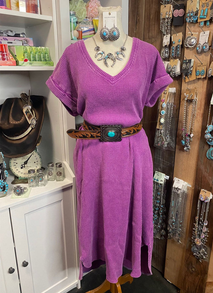 Purple V  Neck Dress