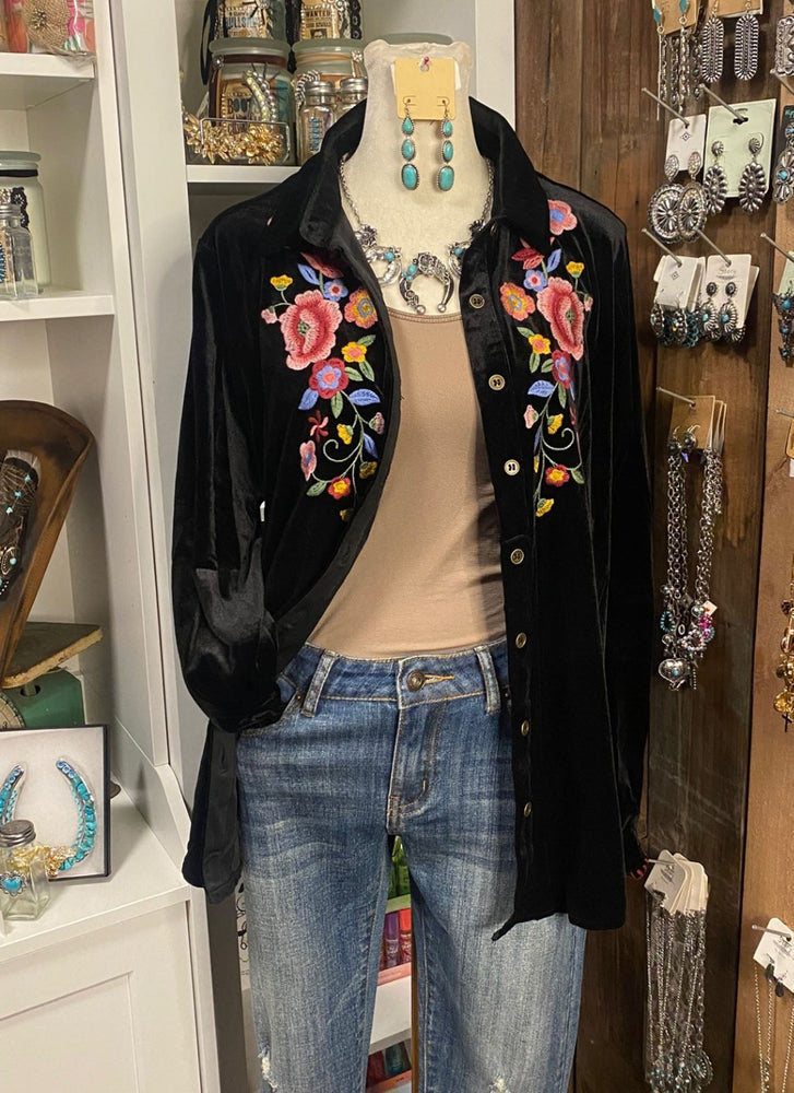 Embroidered Velveteen Top