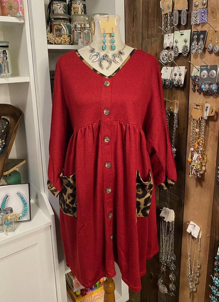 Knit Accented Leopard Dress