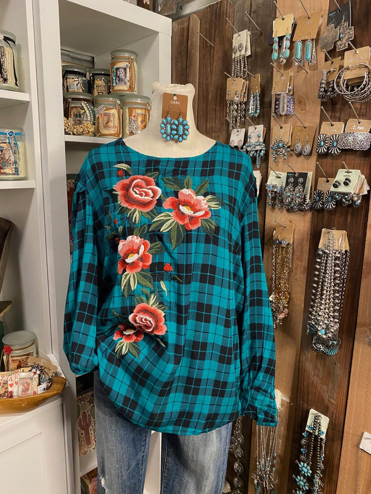 Embroidered Plaid Top