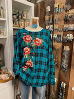 Embroidered Plaid Top