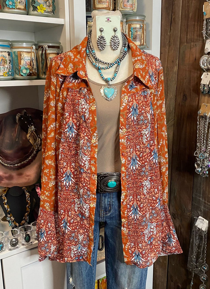 Floral Cowgirl Bell Sleeve Top