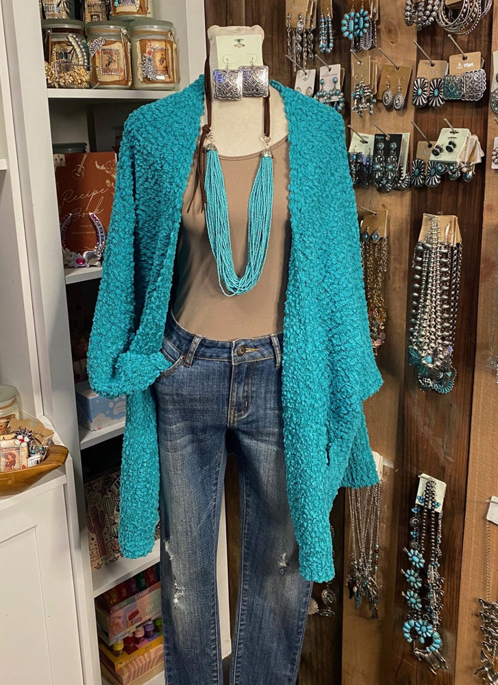 Teal Popcorn Cardigan