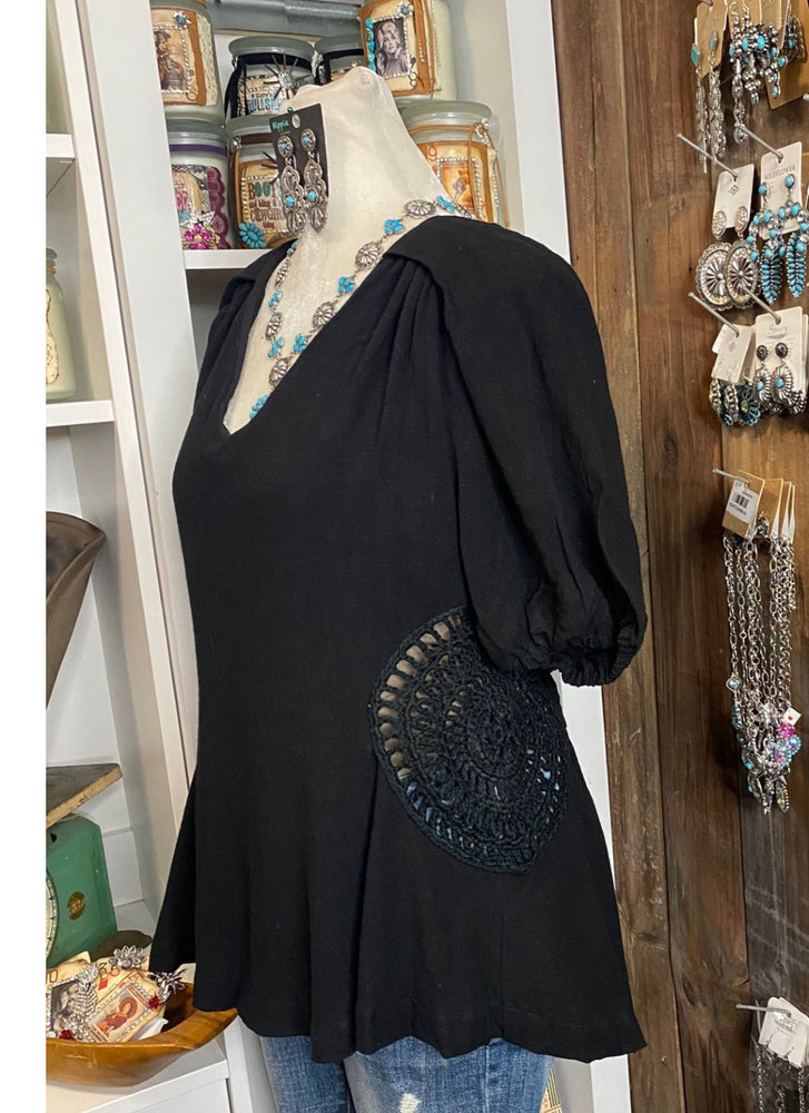 Crochet Side V Neck Top