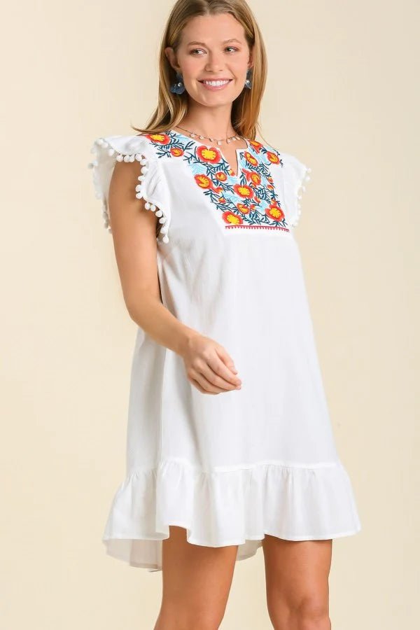 Embroidered White Cotton Dress