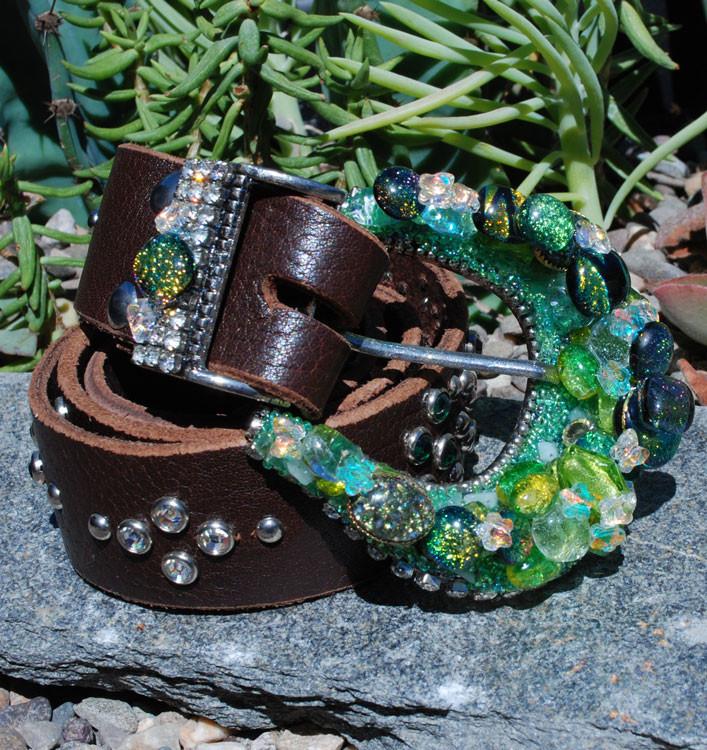 "Green  Dichroic Buckle & Belt - Small" - Elusive Cowgirl Boutique
