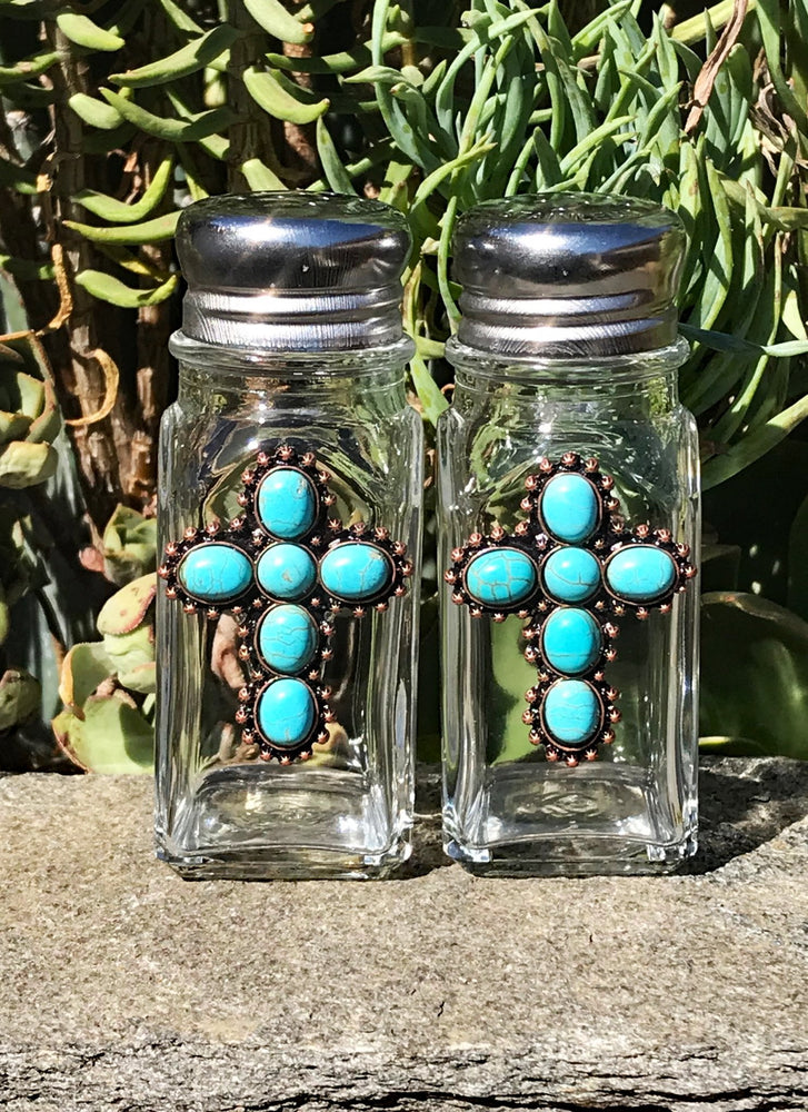 Turquoise Cross Salt and Pepper Shakers