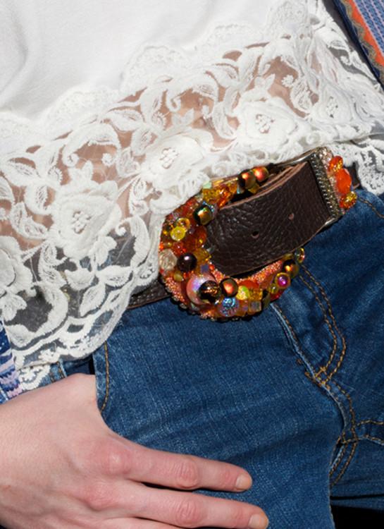 "Orange Dichroic Buckle & Belt - Small" - Elusive Cowgirl Boutique
